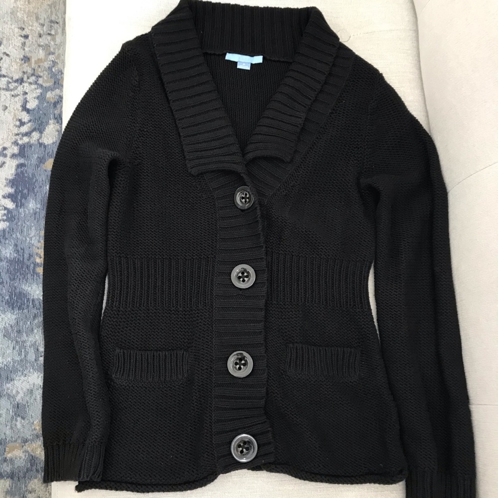 Baia Black Knit Cardigan with Rolled Collar small